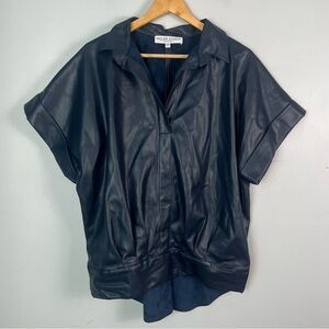 Inclan Studio vegan Leather blue blouse size large